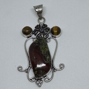 New Sterling Silver Bloodstone Pendant